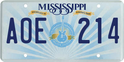 MS license plate AOE214