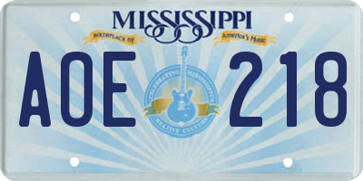 MS license plate AOE218