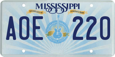 MS license plate AOE220