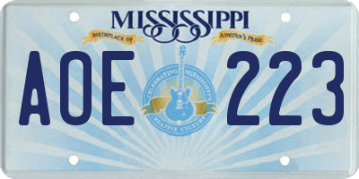 MS license plate AOE223
