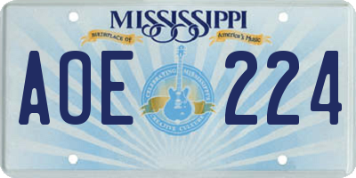 MS license plate AOE224