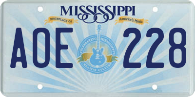 MS license plate AOE228