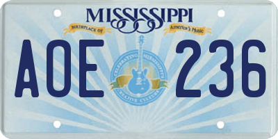 MS license plate AOE236