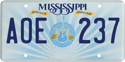 MS license plate AOE237