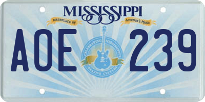 MS license plate AOE239