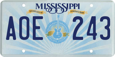 MS license plate AOE243