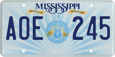 MS license plate AOE245