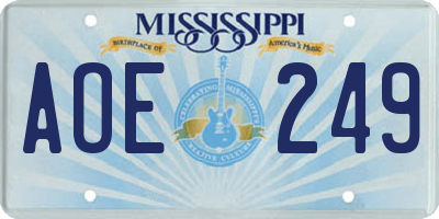 MS license plate AOE249
