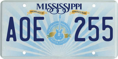 MS license plate AOE255