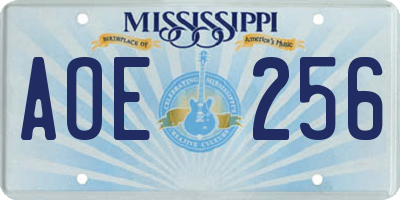 MS license plate AOE256