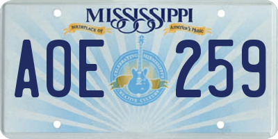 MS license plate AOE259