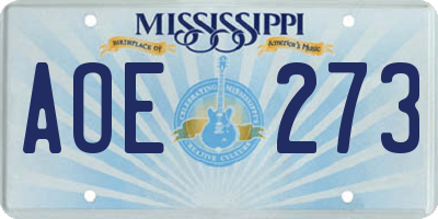 MS license plate AOE273