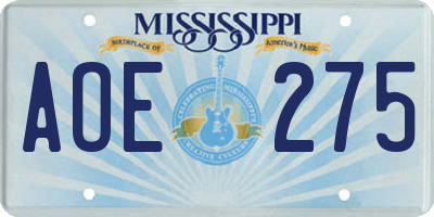 MS license plate AOE275