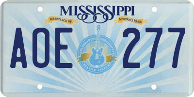 MS license plate AOE277