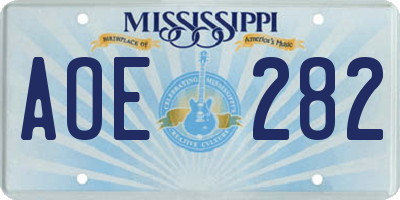 MS license plate AOE282