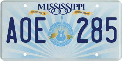 MS license plate AOE285