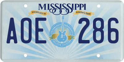 MS license plate AOE286