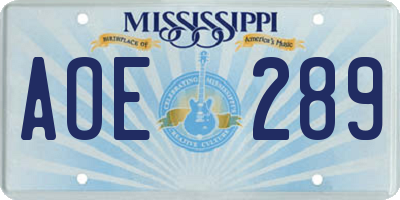MS license plate AOE289
