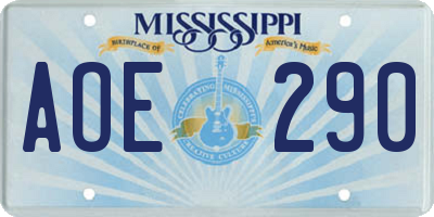 MS license plate AOE290