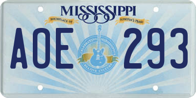 MS license plate AOE293