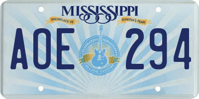 MS license plate AOE294