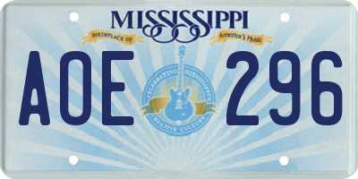 MS license plate AOE296