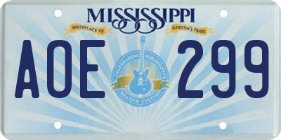 MS license plate AOE299