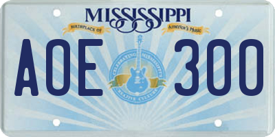 MS license plate AOE300