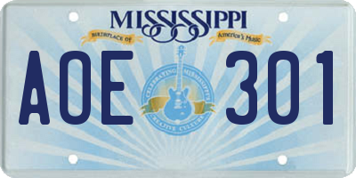 MS license plate AOE301