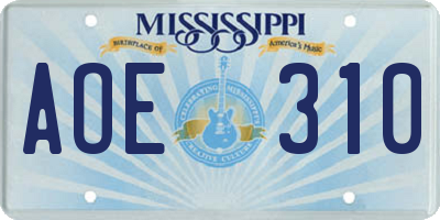 MS license plate AOE310