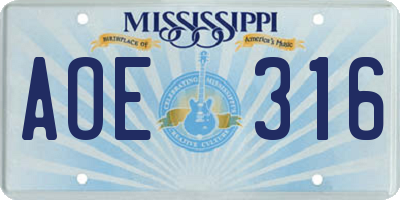 MS license plate AOE316