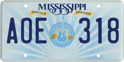 MS license plate AOE318