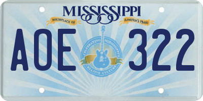 MS license plate AOE322