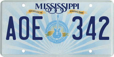 MS license plate AOE342