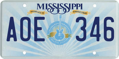 MS license plate AOE346