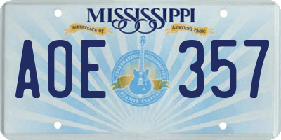 MS license plate AOE357