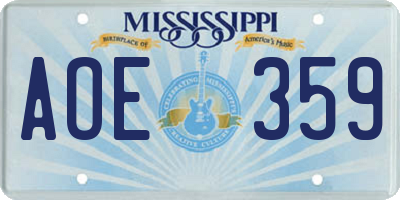 MS license plate AOE359