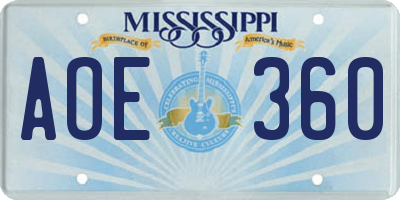 MS license plate AOE360