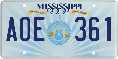 MS license plate AOE361