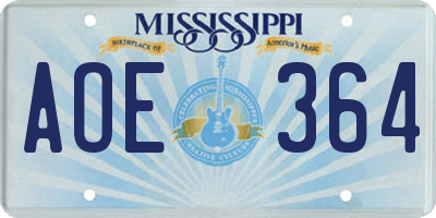 MS license plate AOE364