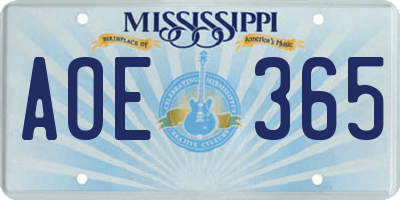 MS license plate AOE365
