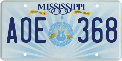 MS license plate AOE368