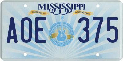 MS license plate AOE375
