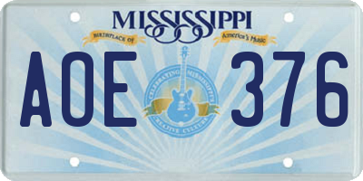 MS license plate AOE376