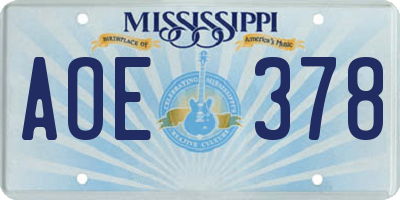 MS license plate AOE378