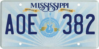 MS license plate AOE382