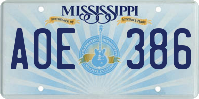 MS license plate AOE386