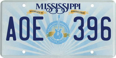 MS license plate AOE396