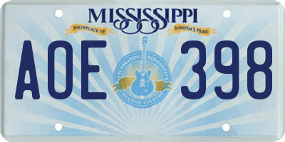 MS license plate AOE398