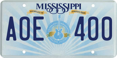 MS license plate AOE400